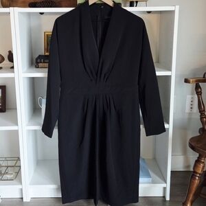 Donna Karan New York V Neck Sheath Dress Long Sleeve Womens 10 Black